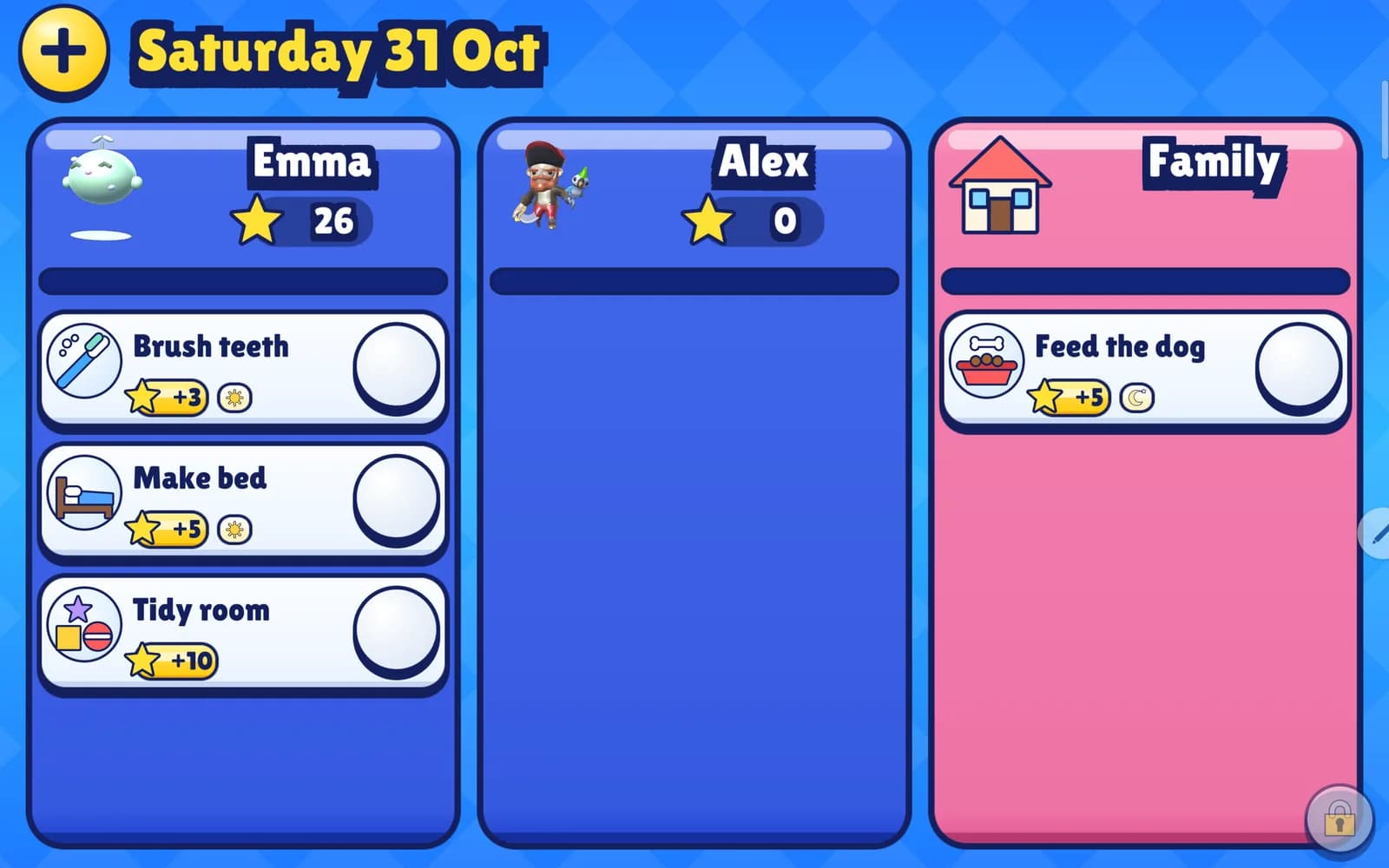 The Tick Board with quests for Emma, Alex and the whole family